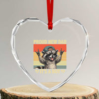 Proud New Dad It's A Boy Heart Crystal Glass Ornament Funny Raccoon Humor Father's Day