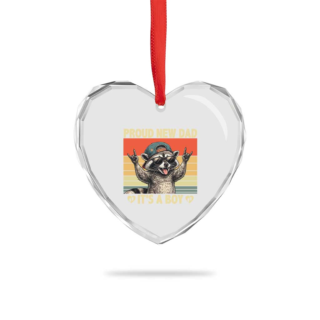 Proud New Dad It's A Boy Heart Crystal Glass Ornament Funny Raccoon Humor Father's Day