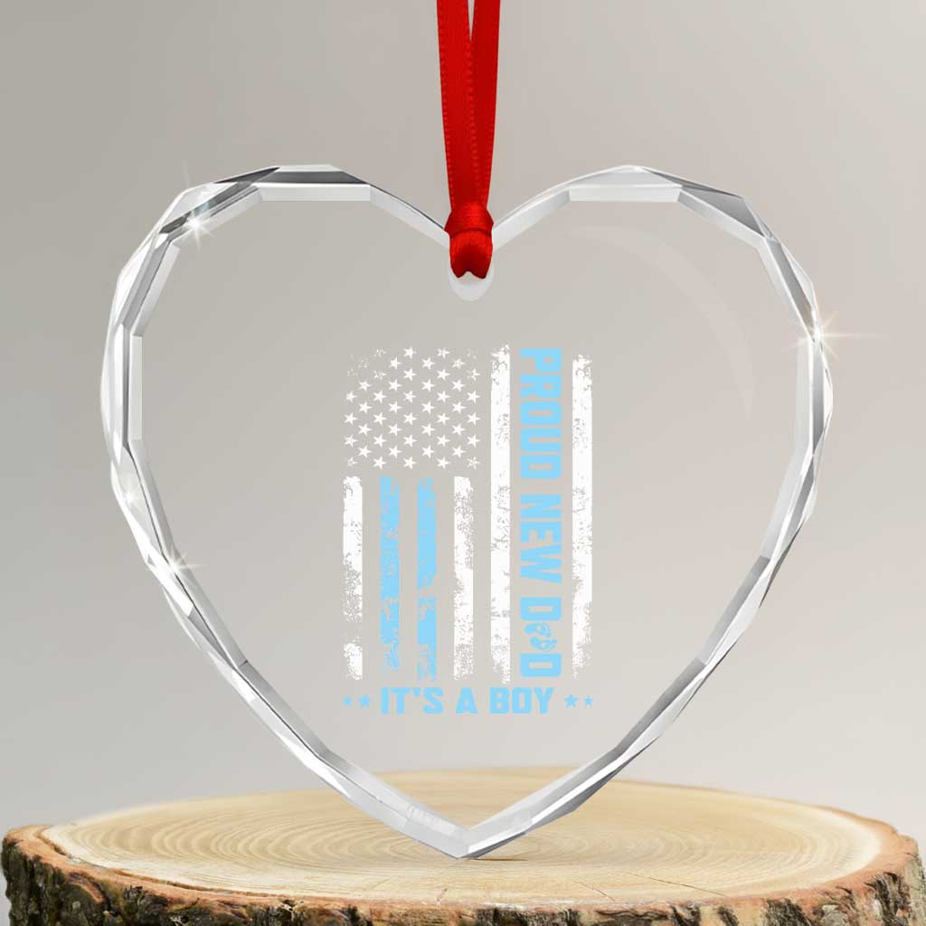 Proud New Dad Its A Boy Heart Crystal Glass Ornament Patriotic First Fathers Day Gift