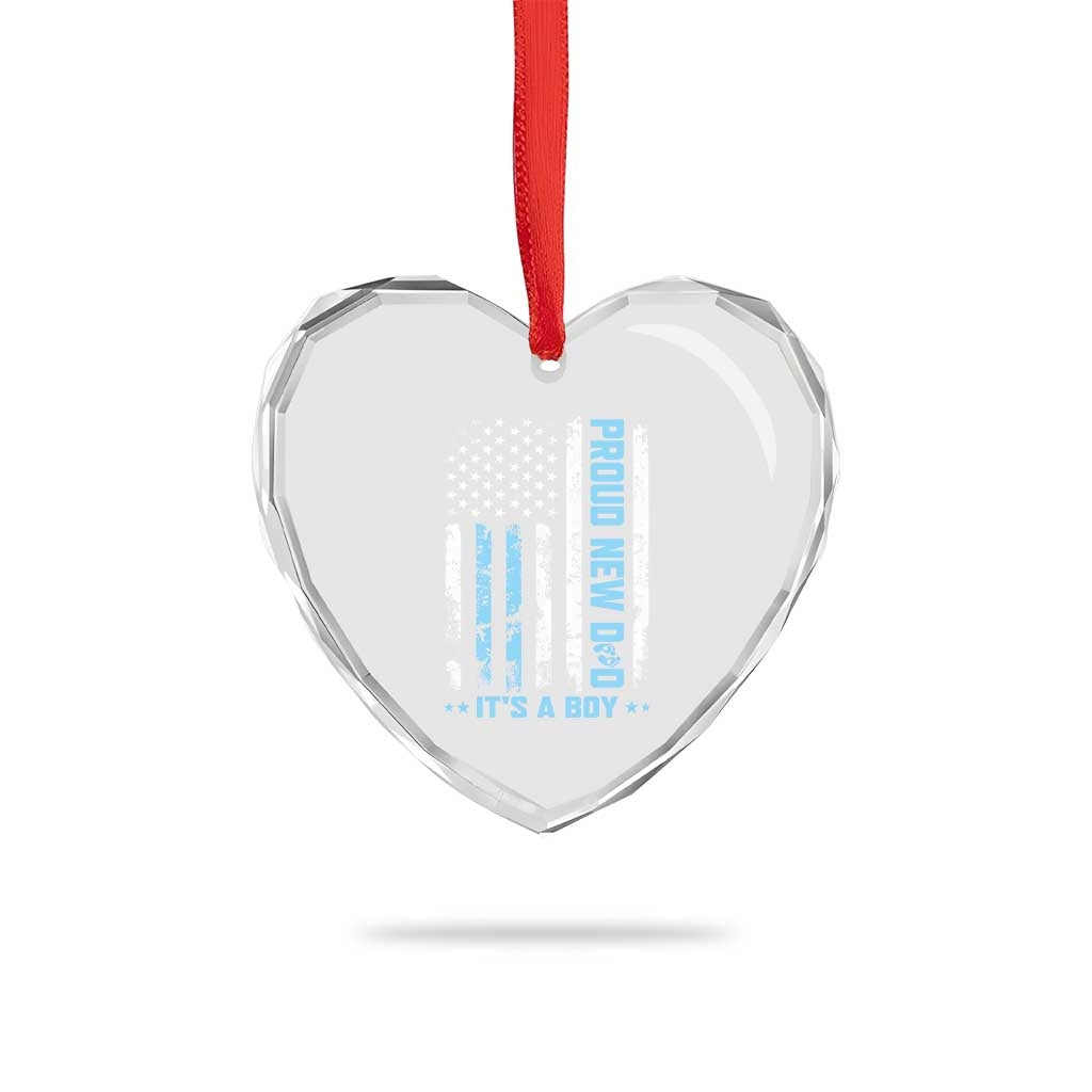 Proud New Dad Its A Boy Heart Crystal Glass Ornament Patriotic First Fathers Day Gift