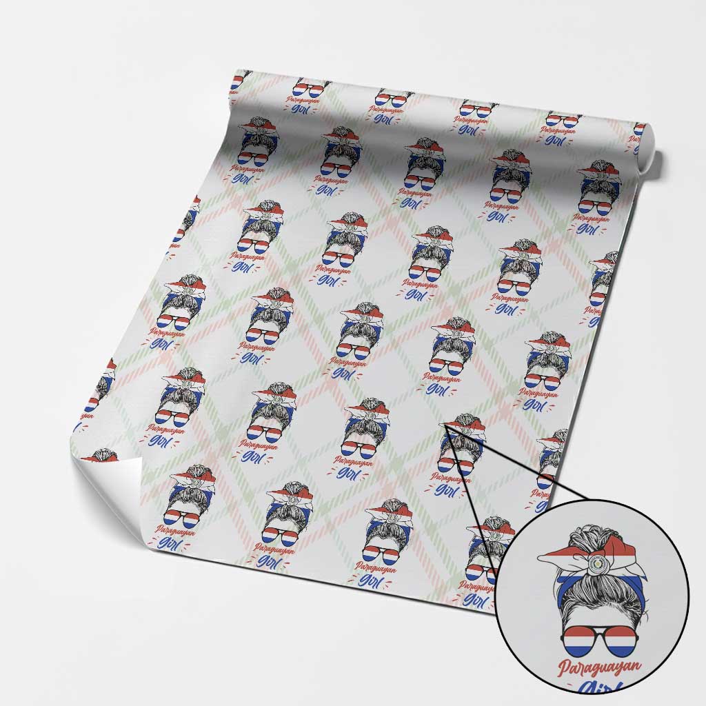 Proud Paraguayan Girl Messy Bun Bandana Aviator Sunglasses Wrapping Paper Roll Paraguay Heritage Roots HispanicLatina Pride