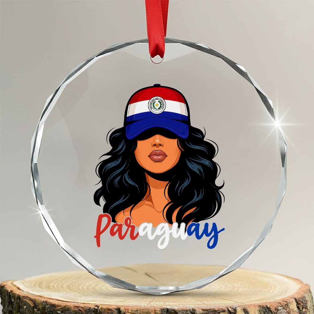 Proud Paraguayan Woman Melanin Curls Afro Latina Crystal Glass Ornament Paraguay Flag Roots Hispanic Heritage Pride