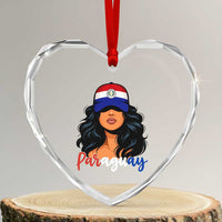 Proud Paraguayan Woman Melanin Curls Afro Latina Heart Crystal Glass Ornament Paraguay Flag Roots Hispanic Heritage Pride
