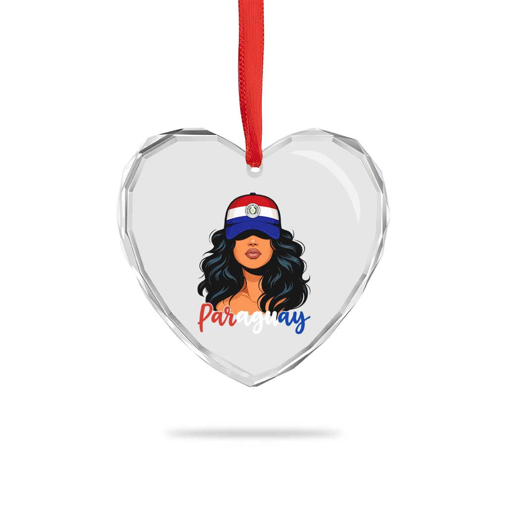 Proud Paraguayan Woman Melanin Curls Afro Latina Heart Crystal Glass Ornament Paraguay Flag Roots Hispanic Heritage Pride