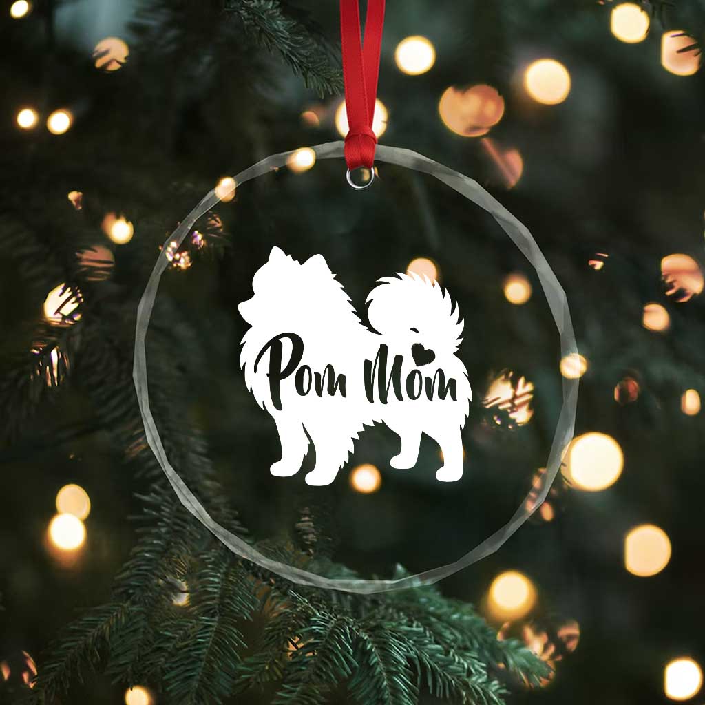 Proud Pom Mom Crystal Glass Ornament Pomeranian Dog Lover Gift