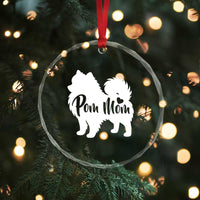 Proud Pom Mom Crystal Glass Ornament Pomeranian Dog Lover Gift