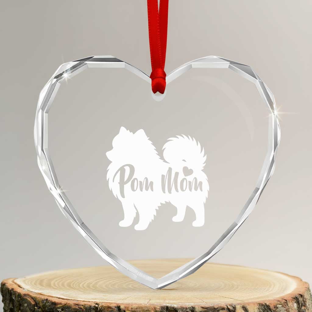 Proud Pom Mom Heart Crystal Glass Ornament Pomeranian Dog Lover Gift