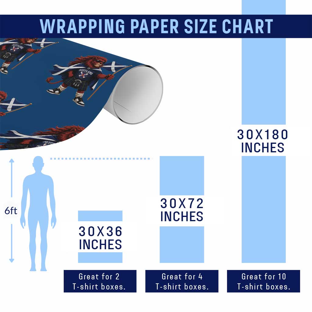 Proud Scotland Rampant Lion Wrapping Paper Roll Scottish Flag Red Lion Mascot with Kilt Football Fans