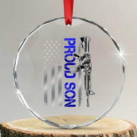 Proud Son of a Police Dad Crystal Glass Ornament Gun American Flag Family Support