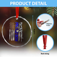 Proud Son of a Police Dad Crystal Glass Ornament Gun American Flag Family Support