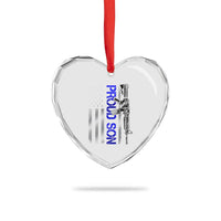 Proud Son of a Police Dad Heart Crystal Glass Ornament Gun American Flag Family Support