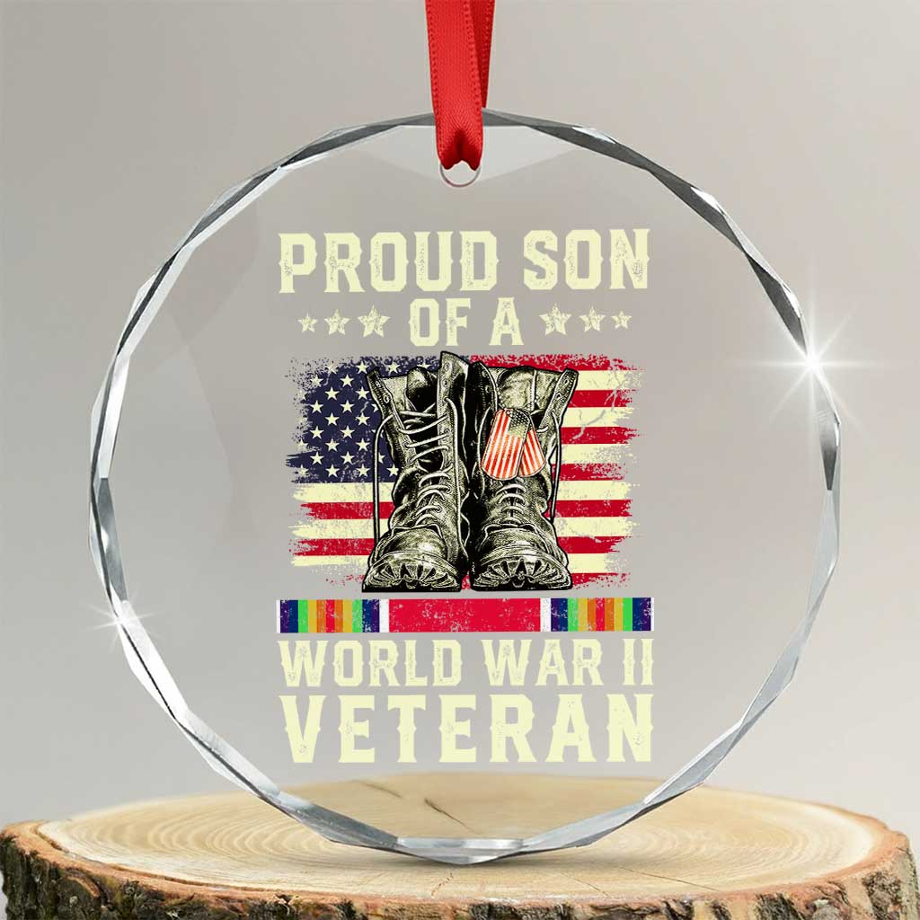 Proud Son Of World War 2 Veteran Crystal Glass Ornament WWII Vet Pride - Wonder Print Shop