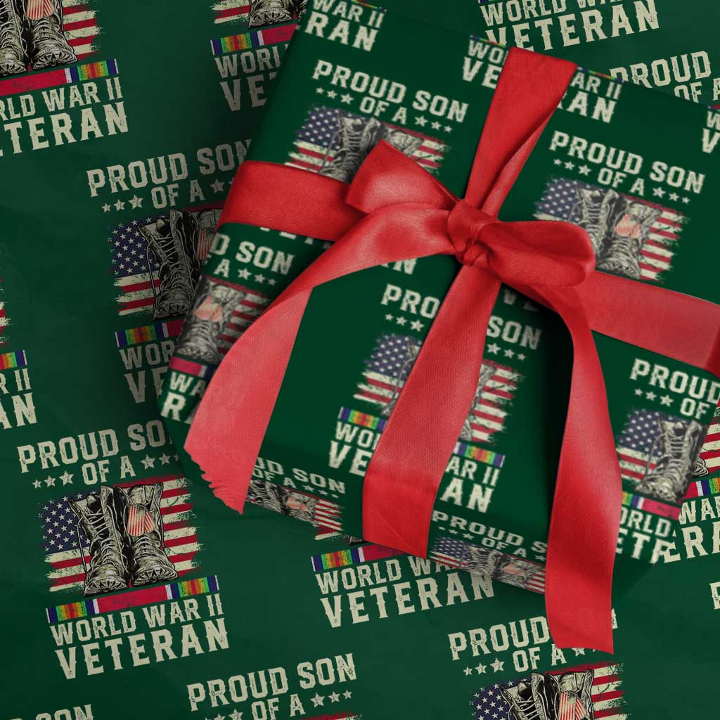 Proud Son Of World War 2 Veteran Wrapping Paper Roll WWII Vet Pride - Wonder Print Shop