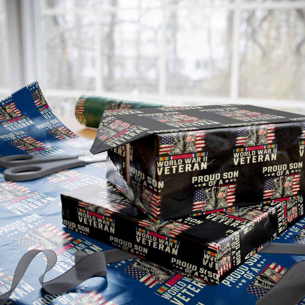 Proud Son Of World War 2 Veteran Wrapping Paper Roll WWII Vet Pride - Wonder Print Shop