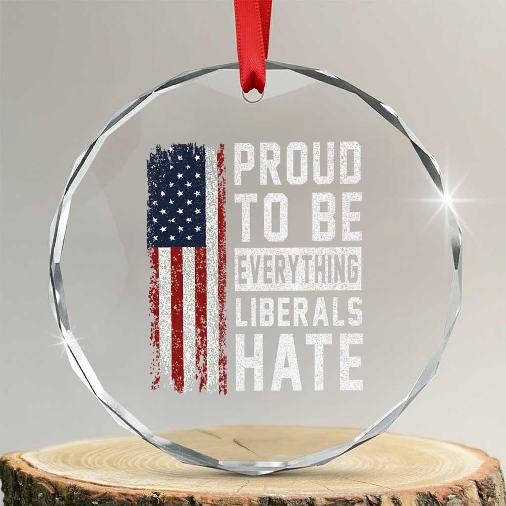 Proud To Be Everything Liberals Hate Satire Crystal Glass Ornament Distressed American Flag Patriotic Sarcasm Graphic