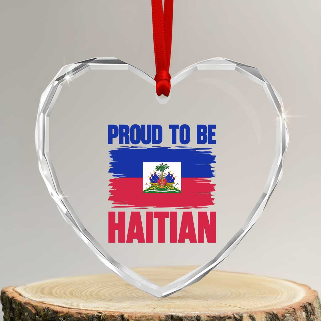 Proud To Be Haitian Heart Crystal Glass Ornament Haiti Flag Heritage Pride