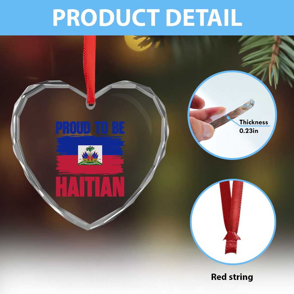 Proud To Be Haitian Heart Crystal Glass Ornament Haiti Flag Heritage Pride