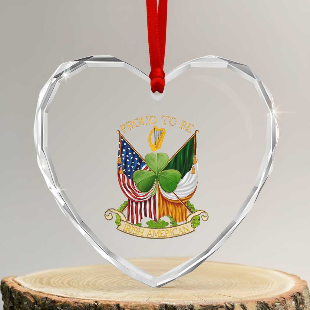 Proud To Be Irish American Heart Crystal Glass Ornament Vintage Ireland USA Flag Shamrock Harp - Wonder Print Shop