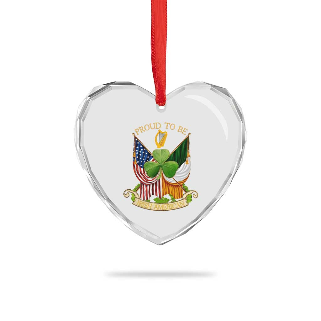 Proud To Be Irish American Heart Crystal Glass Ornament Vintage Ireland USA Flag Shamrock Harp - Wonder Print Shop
