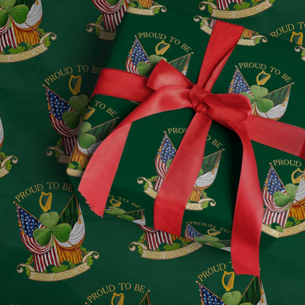 Proud To Be Irish American Wrapping Paper Roll Vintage Ireland USA Flag Shamrock Harp - Wonder Print Shop