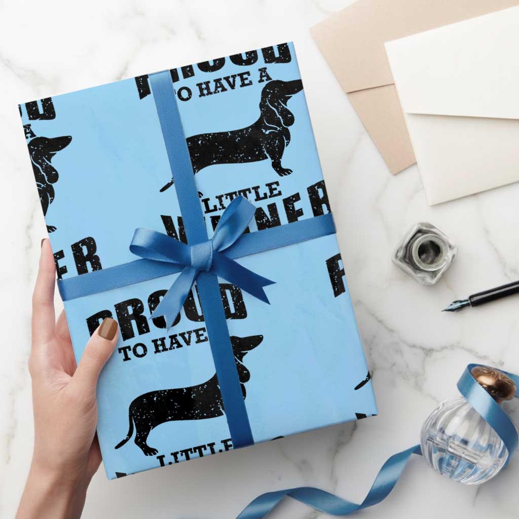 Proud to Have A Little Wiener Wrapping Paper Roll Funny Offensive Dachshund Retro 90s - Wonder Print Shop