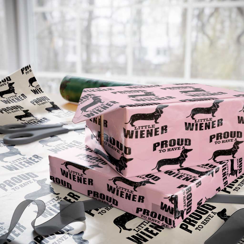 Proud to Have A Little Wiener Wrapping Paper Roll Funny Offensive Dachshund Retro 90s - Wonder Print Shop