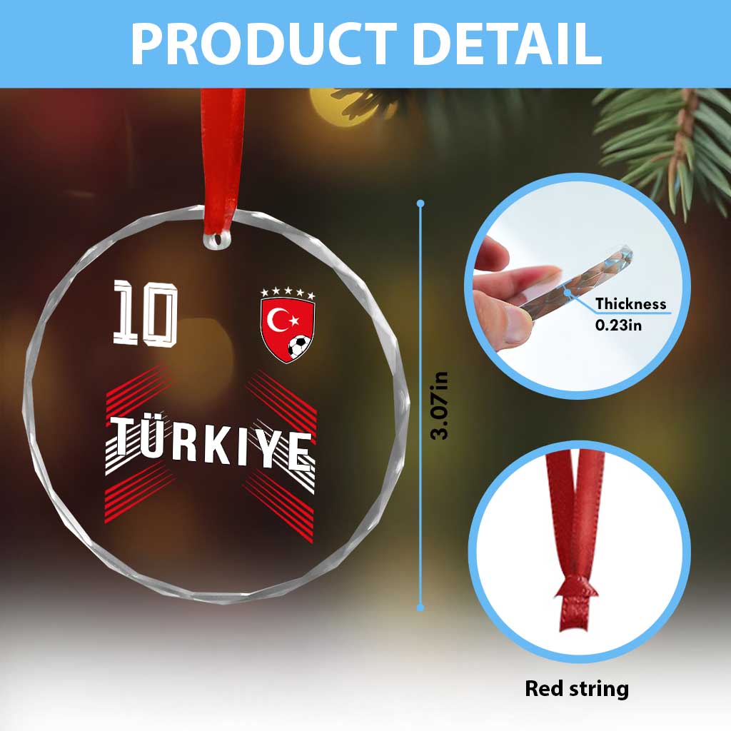 Proud Turkiye Soccer Fans Number 10 Jersey Style Crystal Glass Ornament Patriotic Turkish Football Turkey Sports Lover