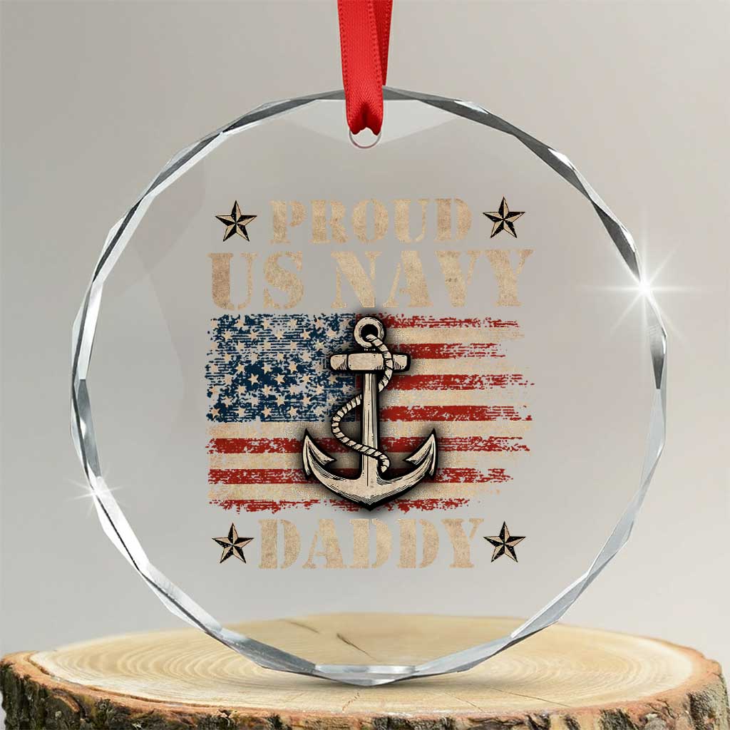 Proud US Navy Daddy Crystal Glass Ornament Vintage American Flag Anchor - Wonder Print Shop