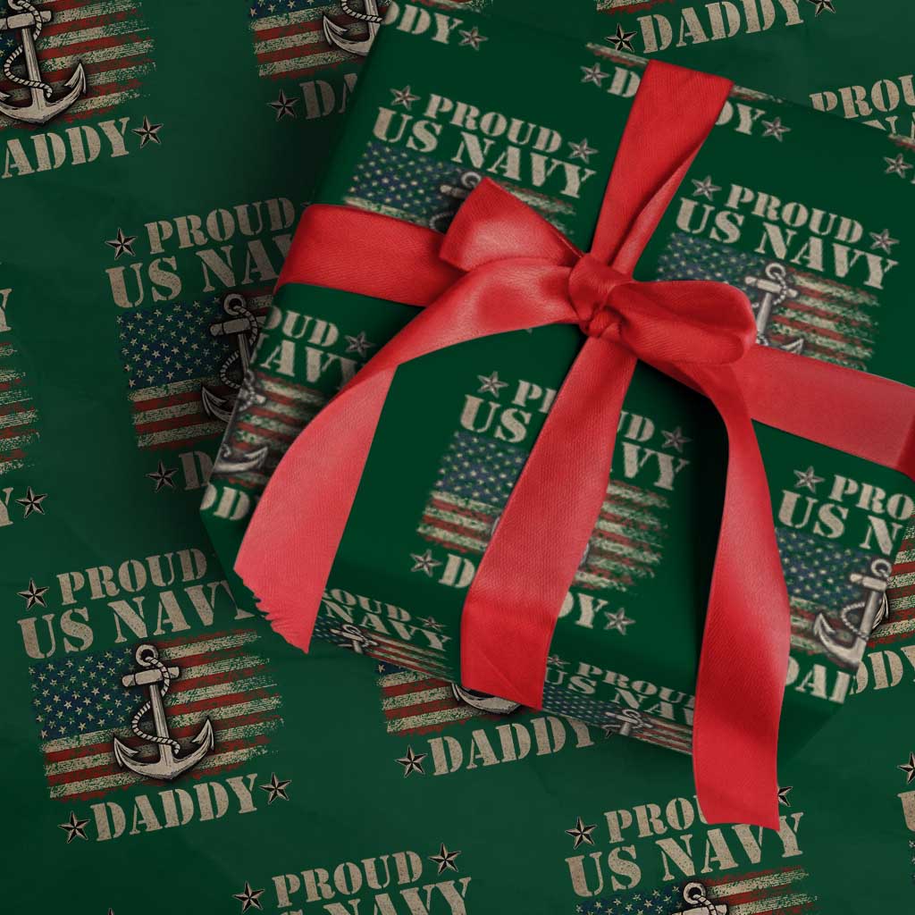 Proud US Navy Daddy Wrapping Paper Roll Vintage American Flag Anchor - Wonder Print Shop