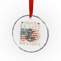 Proud US Navy Grandpa Crystal Glass Ornament Vintage American Flag Anchor - Wonder Print Shop