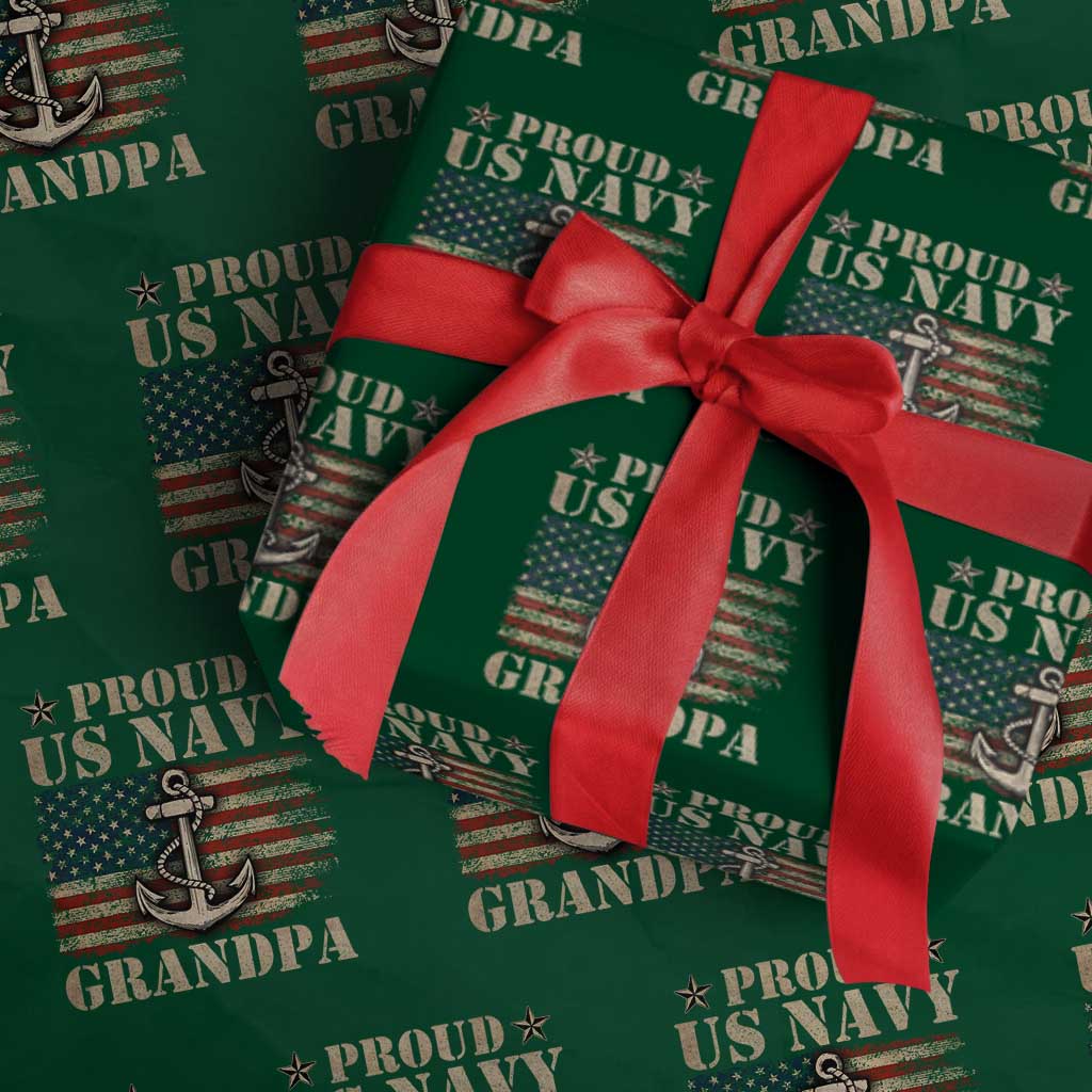Proud US Navy Grandpa Wrapping Paper Roll Vintage American Flag Anchor - Wonder Print Shop
