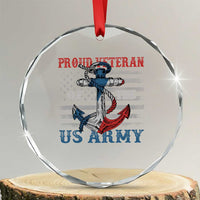 Proud Veteran Of The US Army Crystal Glass Ornament Vintage American Flag Anchor TS11
