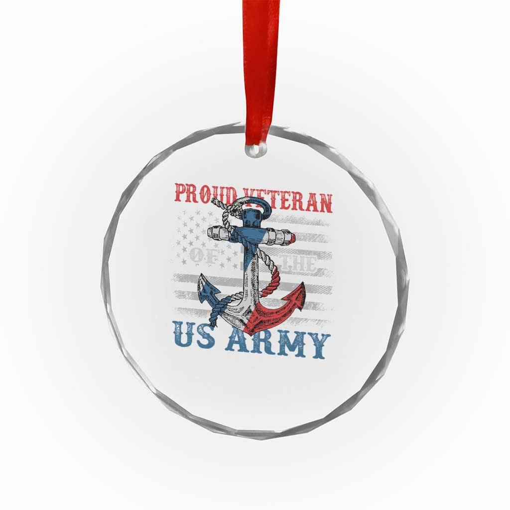 Proud Veteran Of The US Army Crystal Glass Ornament Vintage American Flag Anchor TS11