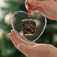 Proud Welder Graphic Heart Crystal Glass Ornament Built To Last Worker Gift