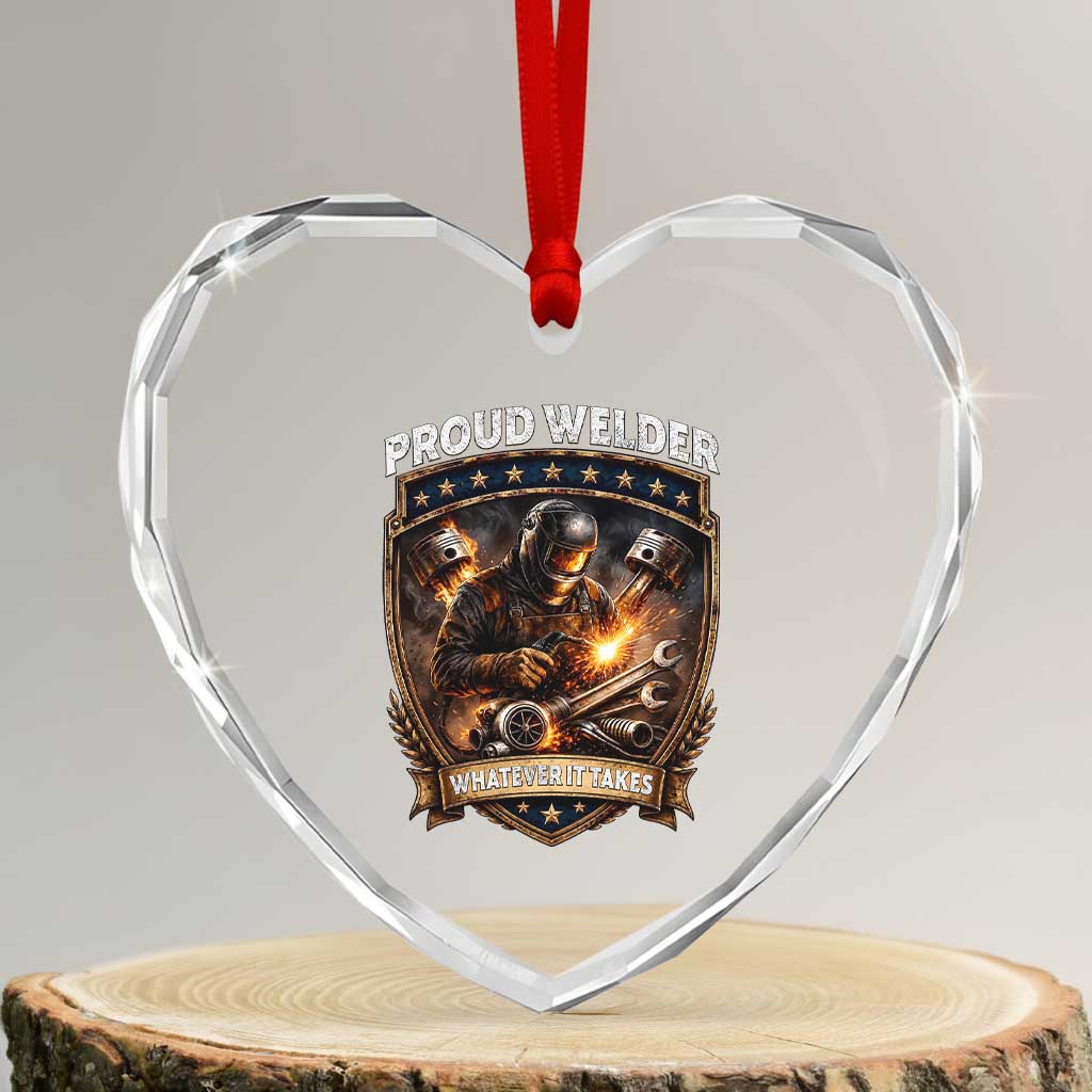 Proud Welder Whatever It Takes Heart Crystal Glass Ornament Vintage Mechanic Workwear