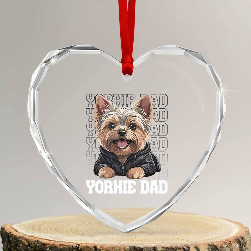 Proud Yorkshire Terrier Dad Heart Crystal Glass Ornament Fathers Day Dog Lover Gift
