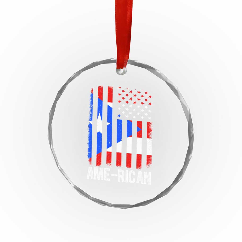 Puerto Rican American Flag Crystal Glass Ornament AME-RICAN Boricua Pride
