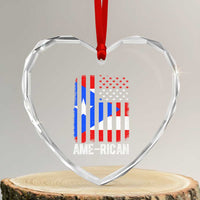 Puerto Rican American Flag Heart Crystal Glass Ornament AME-RICAN Boricua Pride