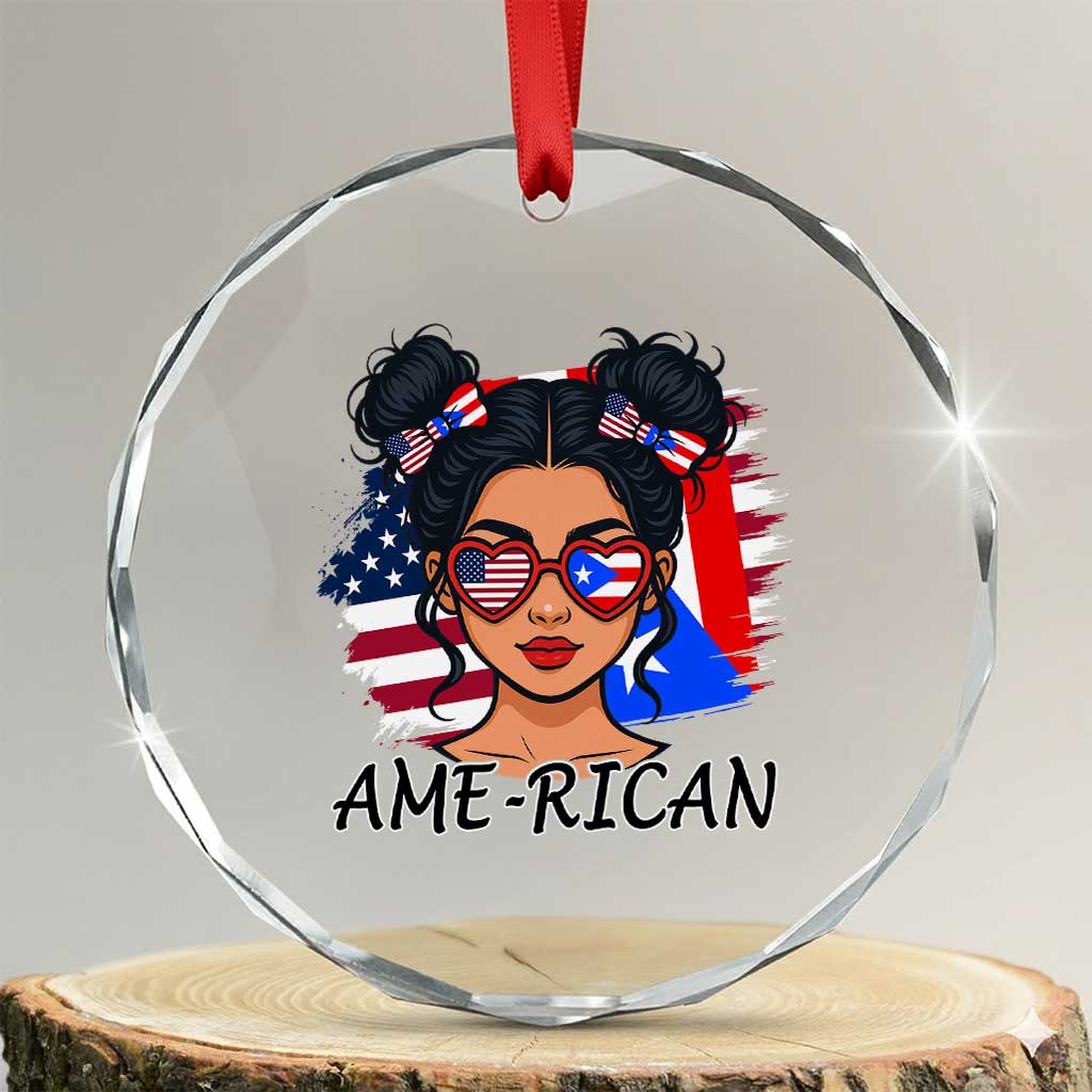 Puerto Rican American Girl Crystal Glass Ornament AME-RICAN Boricua Pride