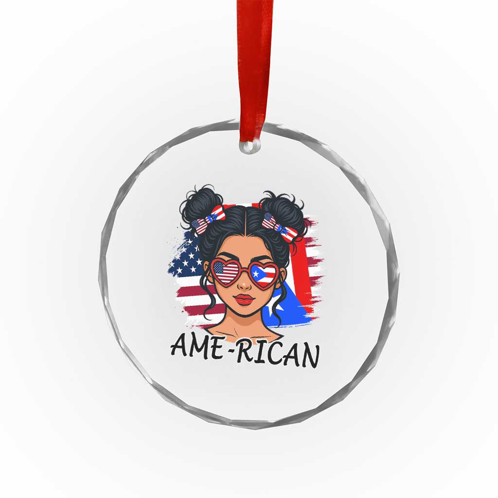 Puerto Rican American Girl Crystal Glass Ornament AME-RICAN Boricua Pride
