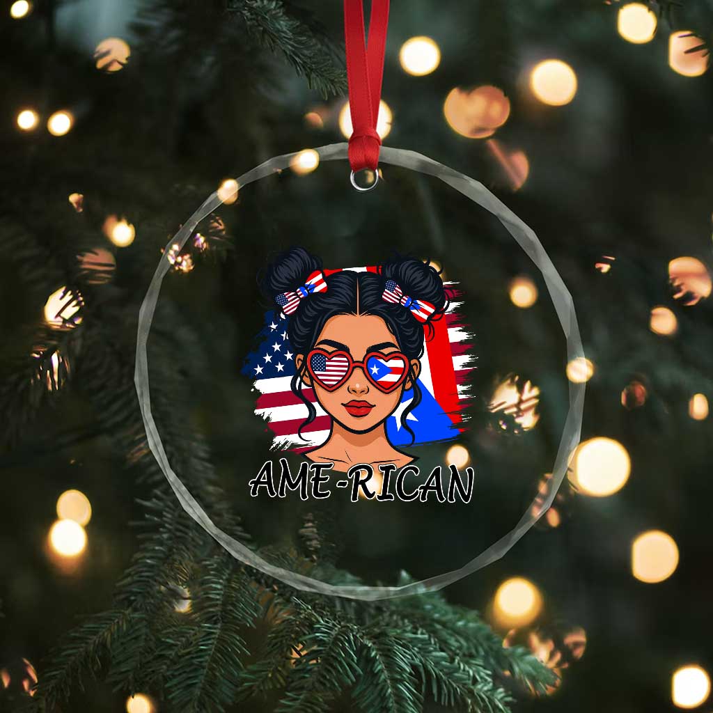 Puerto Rican American Girl Crystal Glass Ornament AME-RICAN Boricua Pride