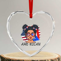 Puerto Rican American Girl Heart Crystal Glass Ornament AME-RICAN Boricua Pride
