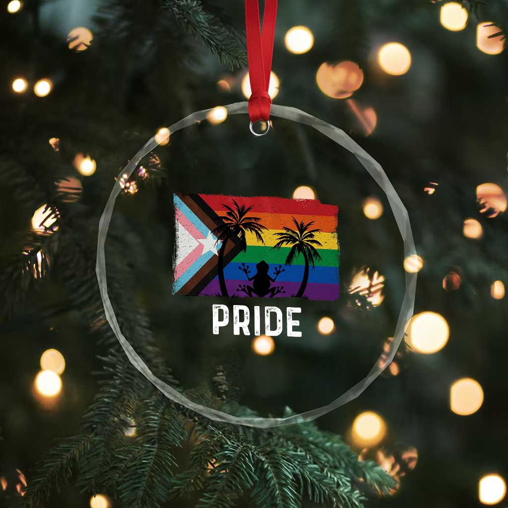 Puerto Rican LGBTQ Crystal Glass Ornament Boricua Rainbow Flag Pride