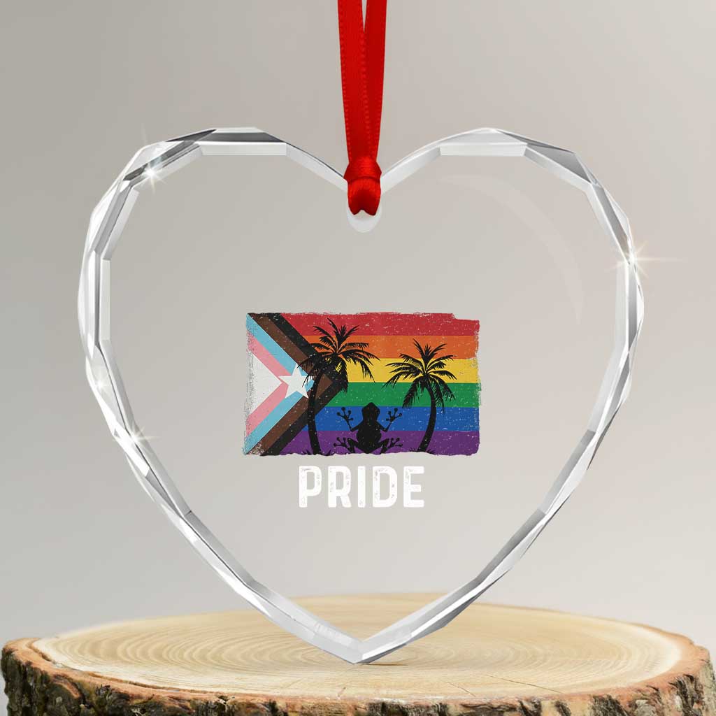 Puerto Rican LGBTQ Heart Crystal Glass Ornament Boricua Rainbow Flag Pride