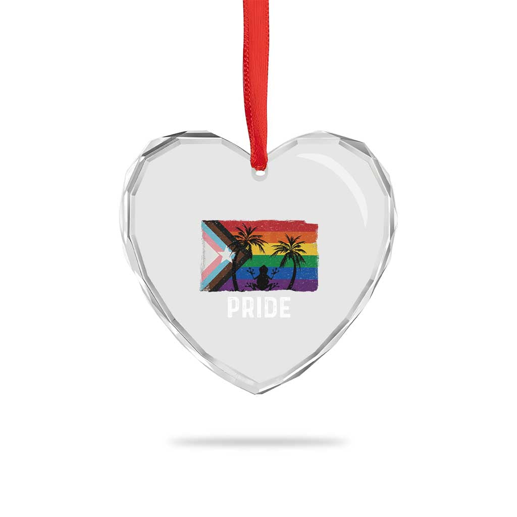 Puerto Rican LGBTQ Heart Crystal Glass Ornament Boricua Rainbow Flag Pride