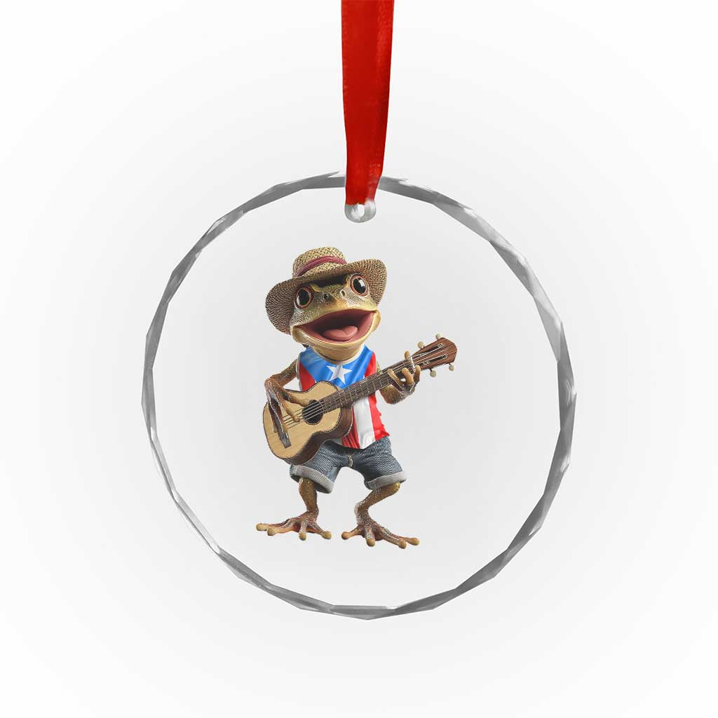 Puerto Rico Coqui Frog Puerto Rican Flag Taino Boricua Guitar Crystal Glass Ornament - Wonder Print Shop