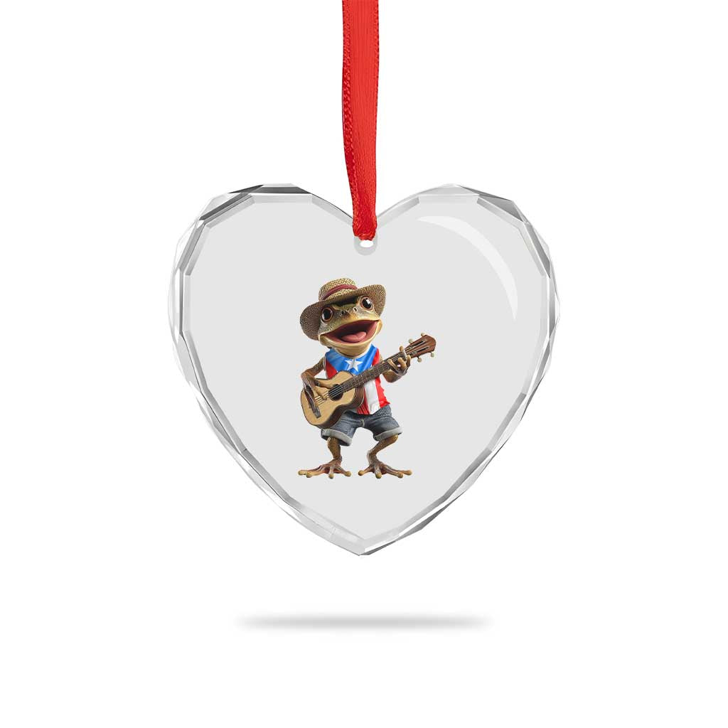 Puerto Rico Coqui Frog Puerto Rican Flag Taino Boricua Guitar Heart Crystal Glass Ornament - Wonder Print Shop