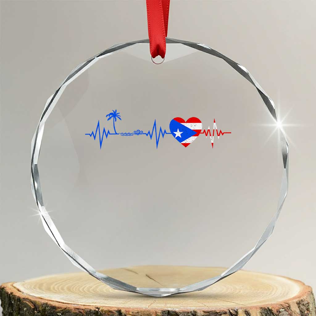 Puerto Rico Flag Crystal Glass Ornament Heartbeat EKG Pulse Boricua Pride Summer Beach - Wonder Print Shop