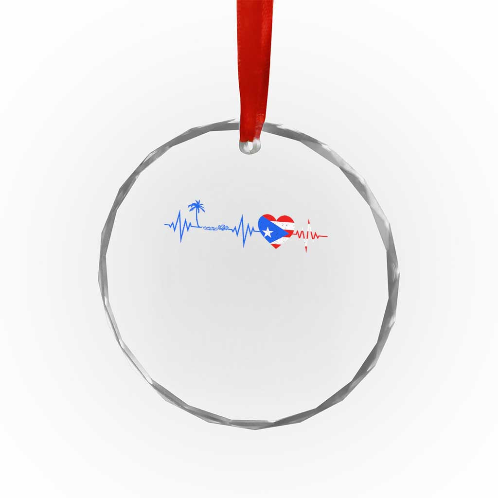 Puerto Rico Flag Crystal Glass Ornament Heartbeat EKG Pulse Boricua Pride Summer Beach - Wonder Print Shop