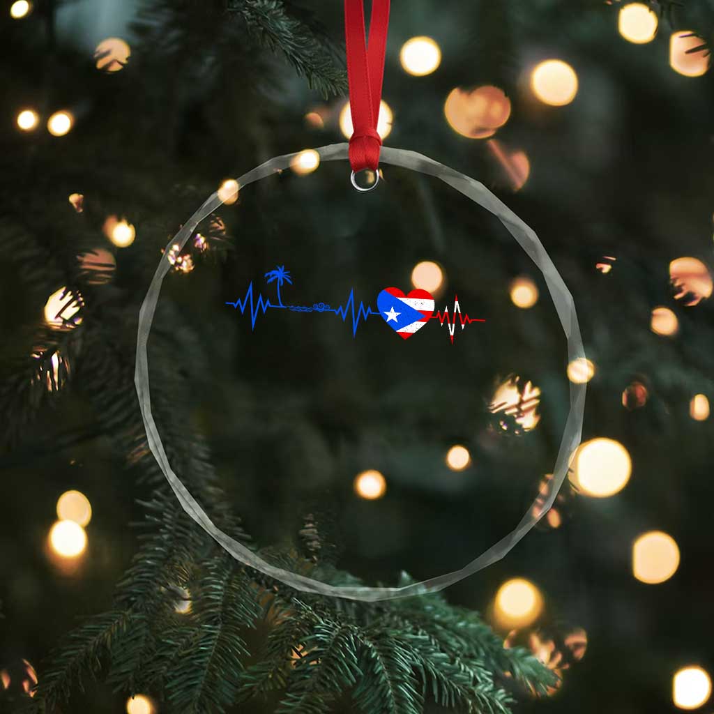 Puerto Rico Flag Crystal Glass Ornament Heartbeat EKG Pulse Boricua Pride Summer Beach - Wonder Print Shop